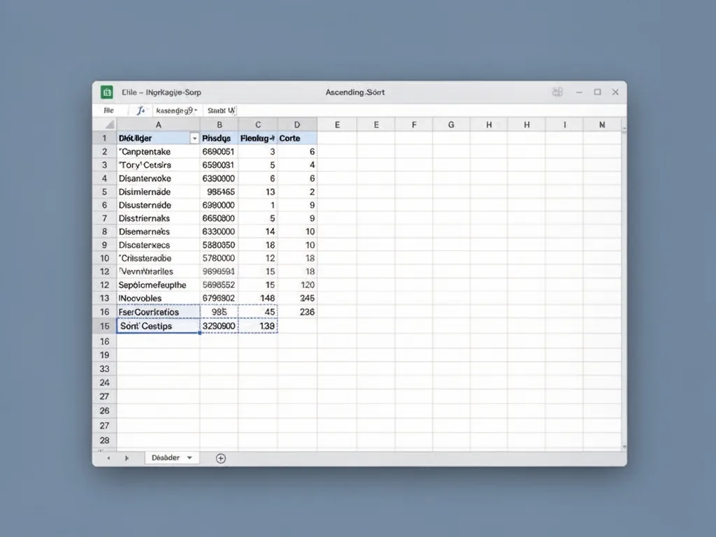 A spreadsheet after an ascending sort, empty cells clustered at the very bottom of the column, filled rows above neatly